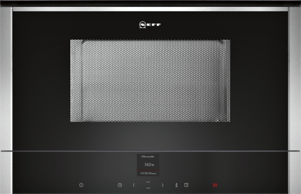 N70 NEFF COMPACT MICROWAVE OVEN RIGHT HINGED BLACK WITH STEEL TRIM
