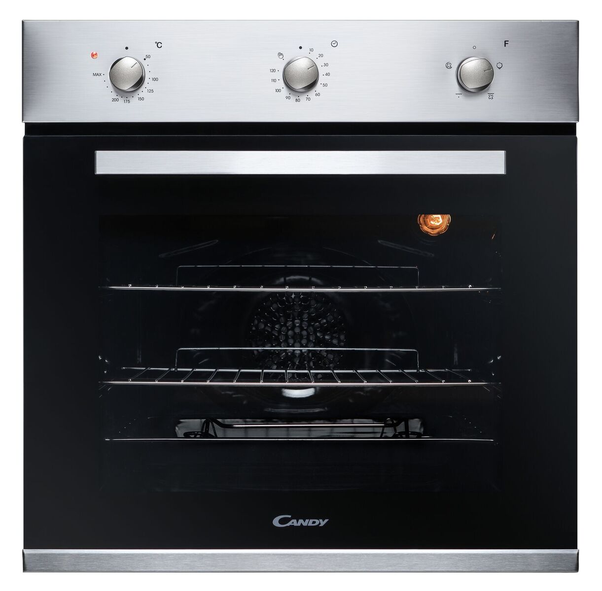 CANDY SINGLE BUILT IN FAN OVEN WITH MINUTE MINDER 13AMP CONNECTION S/S