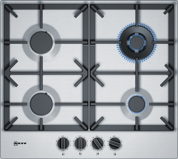 N70 NEFF 60CM 4 BURNER GAS HOB S/S CAST IRON PAN SUPPORTS