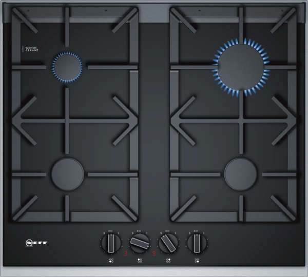 N90 NEFF 60CM BLACK CERAMIC GAS HOB CAST IRON PAN SUPPORTS