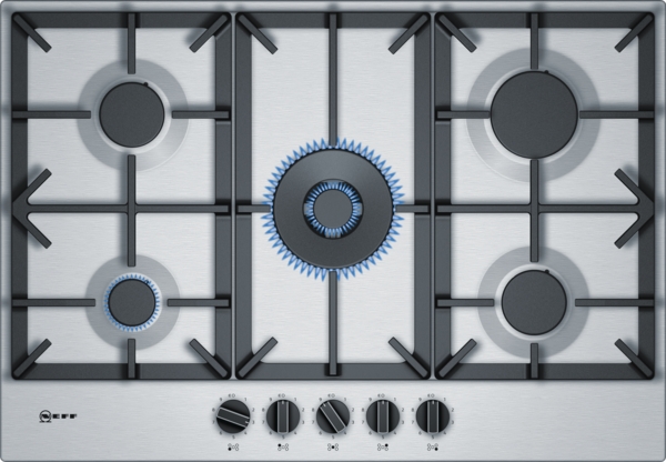 N70 NEFF 75CM 5 BURNER GAS HOB SS CAST IRON PAN SUPPORTS