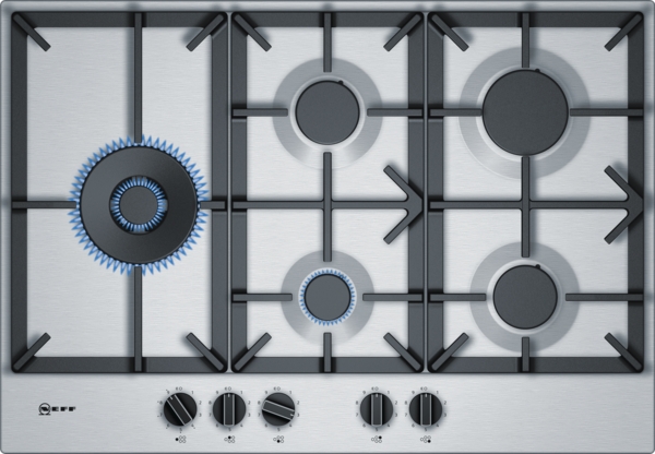 N70 NEFF 75CM 5 BURNER GAS HOB S/S CAST IRON SUPPORTS