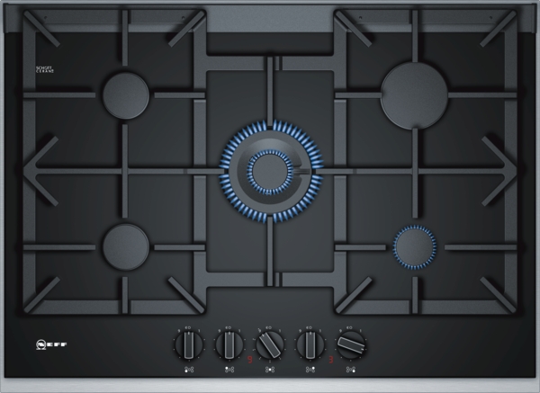 N90 NEFF 75CM 5 BURNER BLACK CERAMIC GLASS GAS HOB