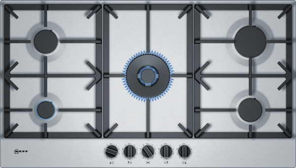 N70 NEFF 90CM 5 BURNER GAS HOB S/S CAST IRON PAN SUPPORTS