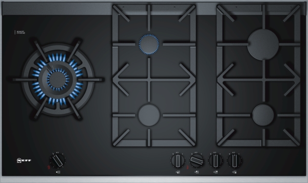 N90 NEFF 90CM BLACK CERAMIC GAS HOB CAST IRON PAN SUPPORTS