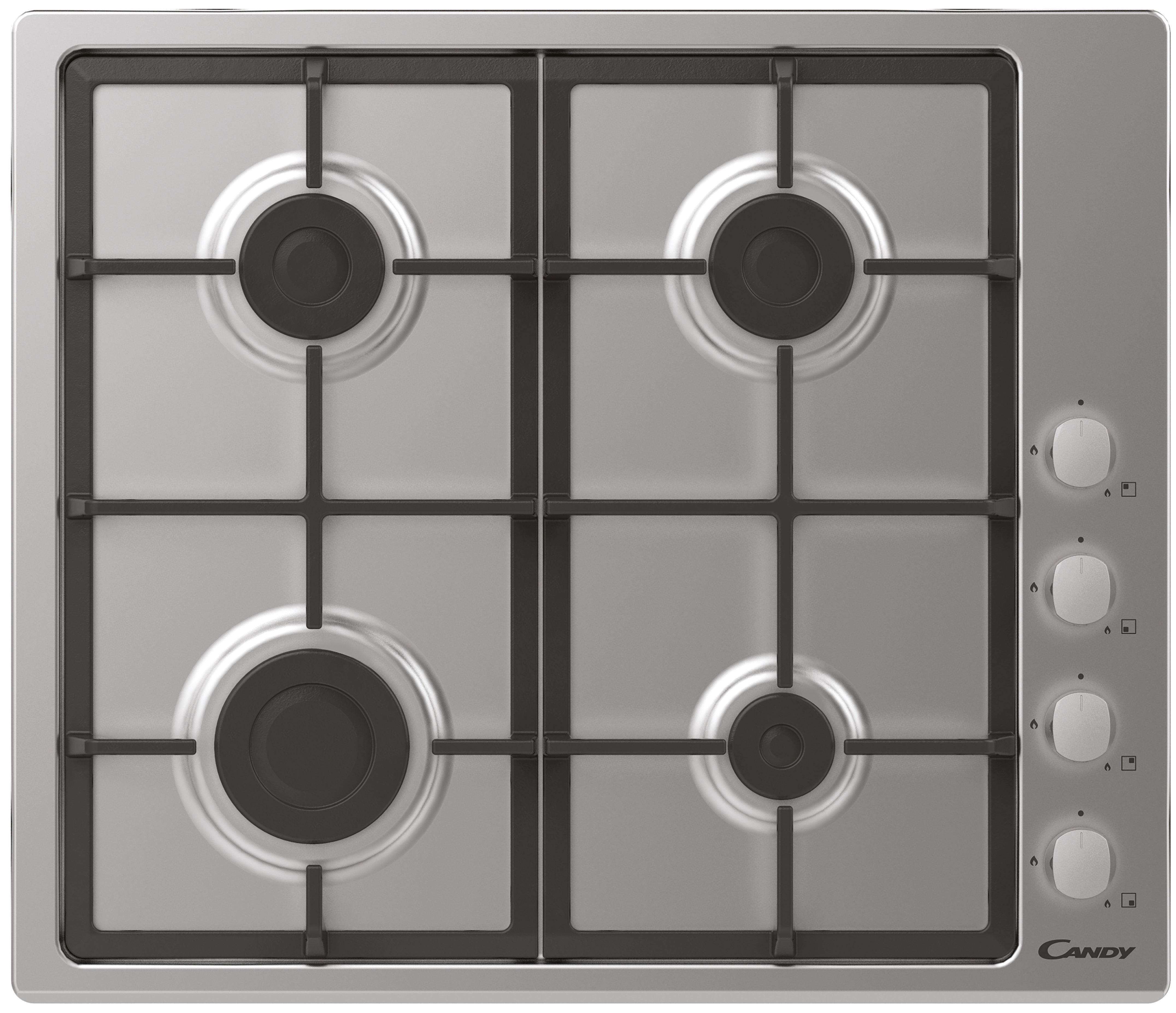 CANDY 60CM GAS HOB CAST IRON PAN STANDS S/S