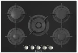 HOOVER 75CM GAS ON GLASS HOB WITH CAST IRON PAN STANDS