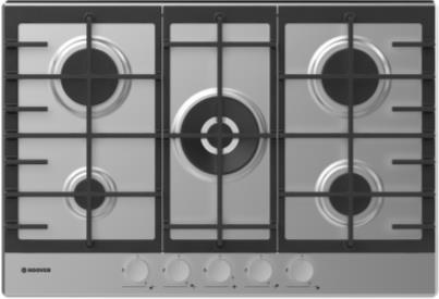 HOOVER 75CM GAS HOB WITH CAST IRON PAN STANDS S/S