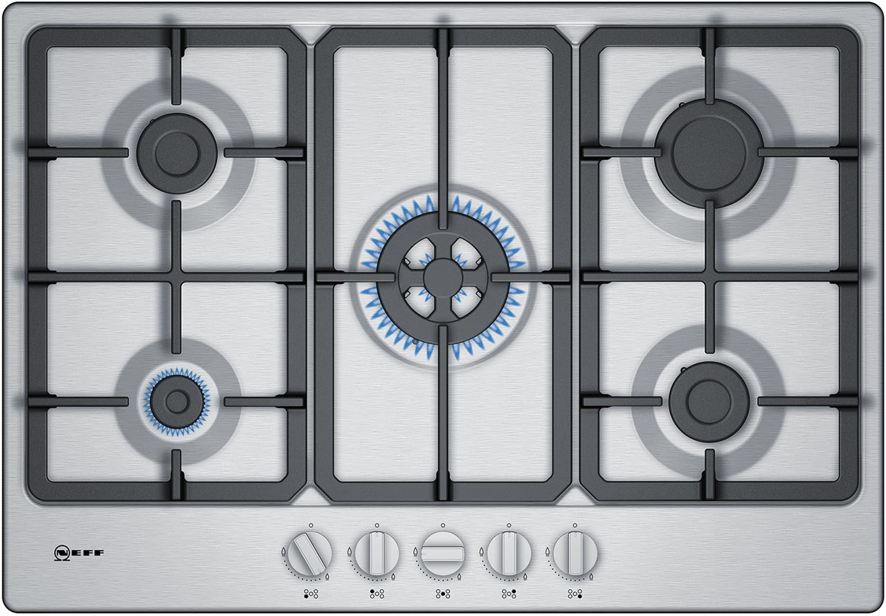 N50 NEFF 75CM 5 BURNER GAS HOB S/S CAST IRON PAN SUPPORTS