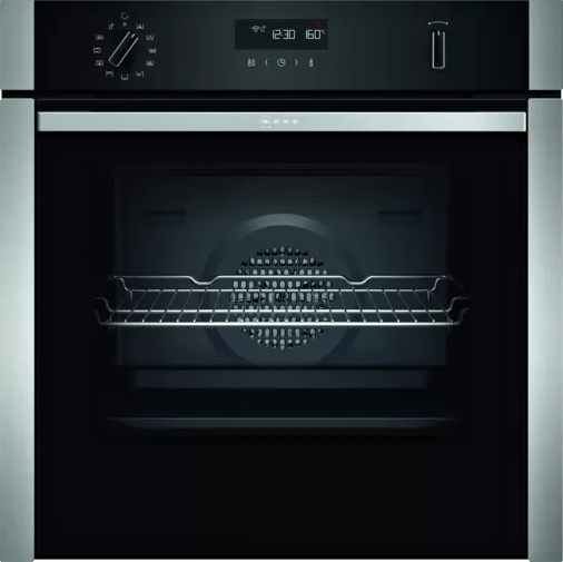 N50 NEFF SLIDE & HIDE SINGLE OVEN BLACK WITH STEEL TRIM