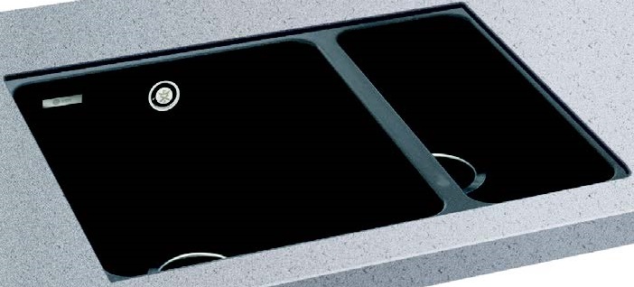 CARRON FIJI 150 BOWL & HALF UNDERMOUNT GRANITE SINK - JET BLACK