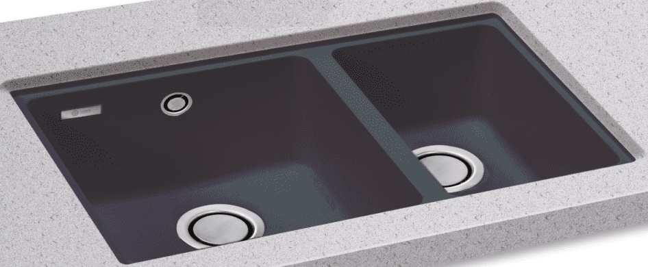 CARRON FIJI 150 BOWL & HALF UNDERMOUNT GRANITE SINK - JET BLACK