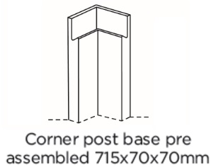 BASE CORNER POST 715X70X70MM WITH HANDLE ASSEMBLED