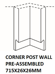WALL CORNER POST 715X26X26MM WITH HANDLE ASSEMBLED